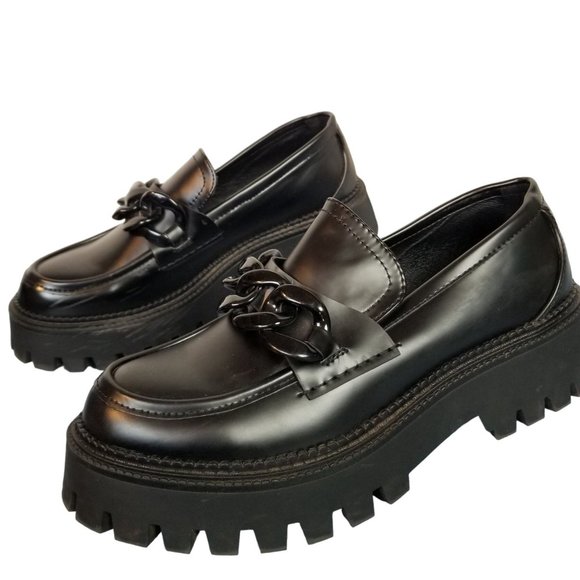 Steve Madden Lug Sole Platform oxford heels loafers with chain size 10 - Picture 2 of 14
